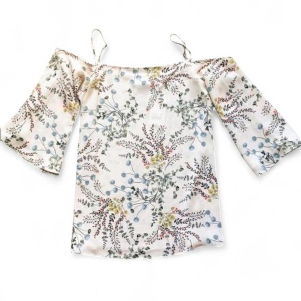 Bailey 44: Cream and tan off-the-shoulder floral‎ blouse- size Small